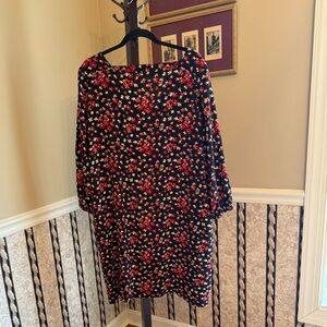 Gap Women’s Floral Blossom 3/4 Sleeve Boatneck Cutout Dress Black Red Pink XL